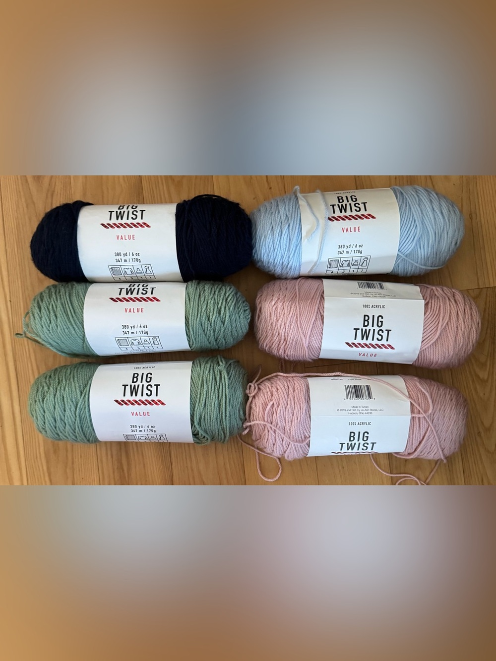 Big Twist Value Yarn Lot 6 Skeins Sage Pink Blue Navy Acrylic Worsted